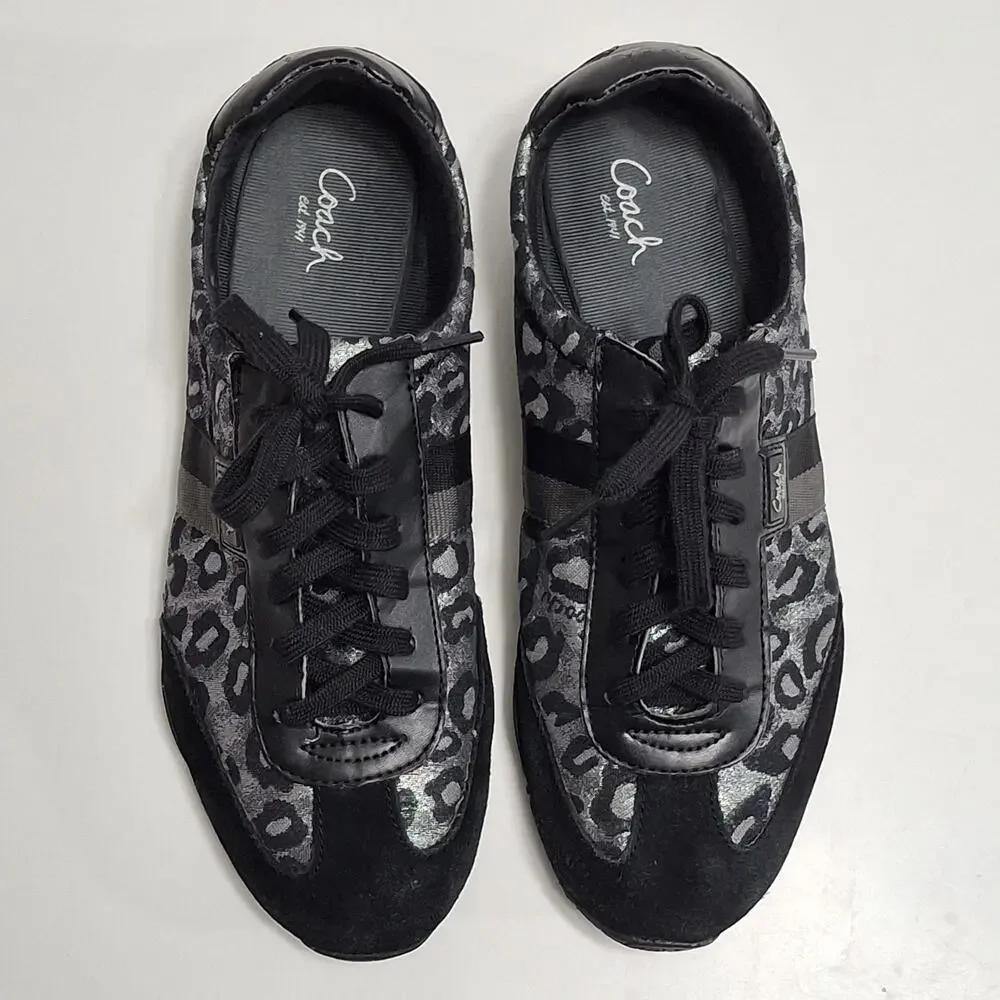Coach Womens Kinsley Sneakers Black Q986 Low Top Lace Up Signature Logo Size 11M
